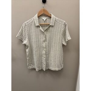 Lucky Brand Striped Linen Blend Button Down Short Sleeve Shirt S/P
